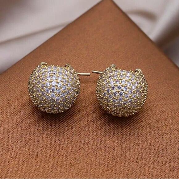 Gold Zircon Ball Earrings Luxury Exquisite Gold Plated - Picture 4 of 7